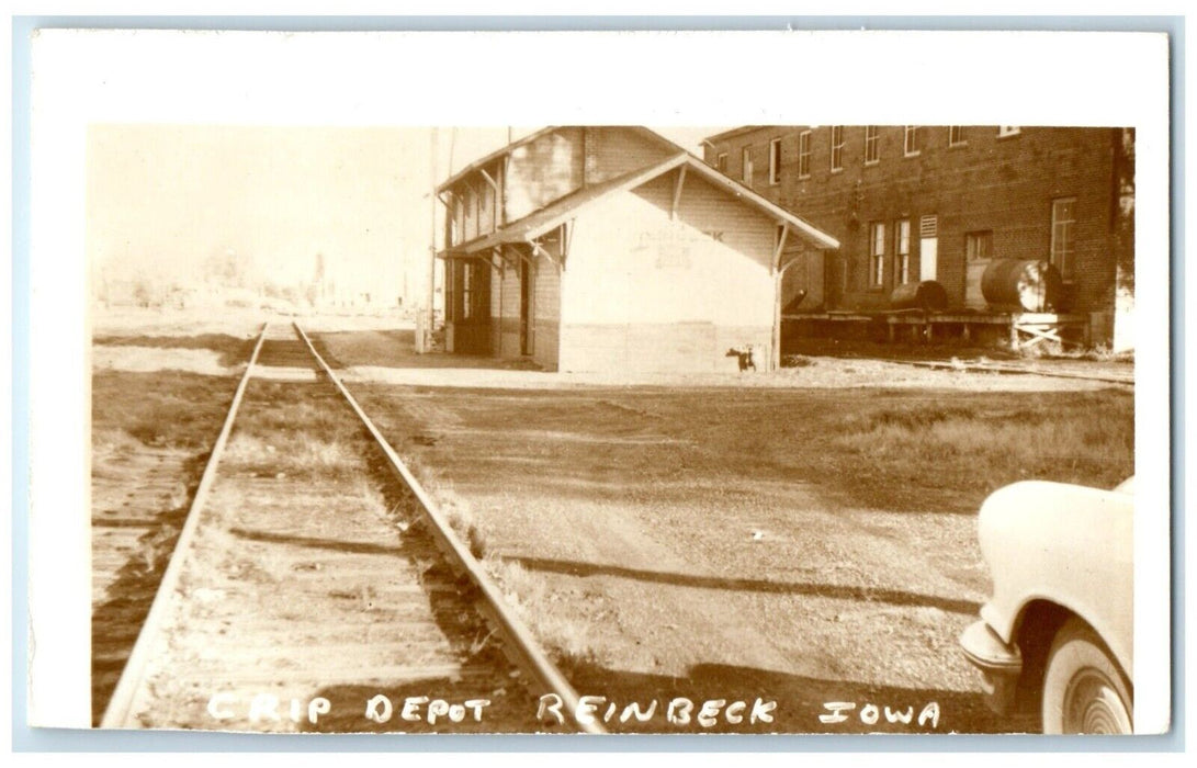 c1960 Reinbeck Iowa IA Railroad Vintage Train Depot Station RPPC Photo Postcard