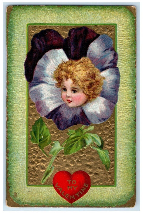 1912 Valentine Heart Cute Girl Head In Flower Honolulu Hawaii HI Tuck's Postcard