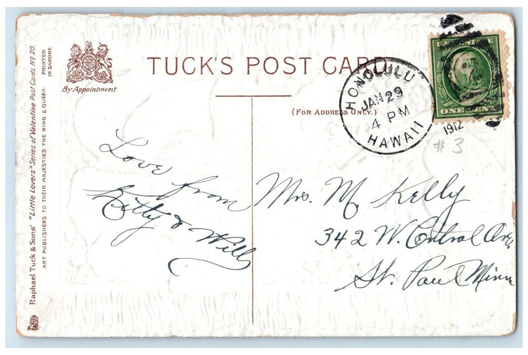 1912 Valentine Heart Cute Girl Head In Flower Honolulu Hawaii HI Tuck's Postcard