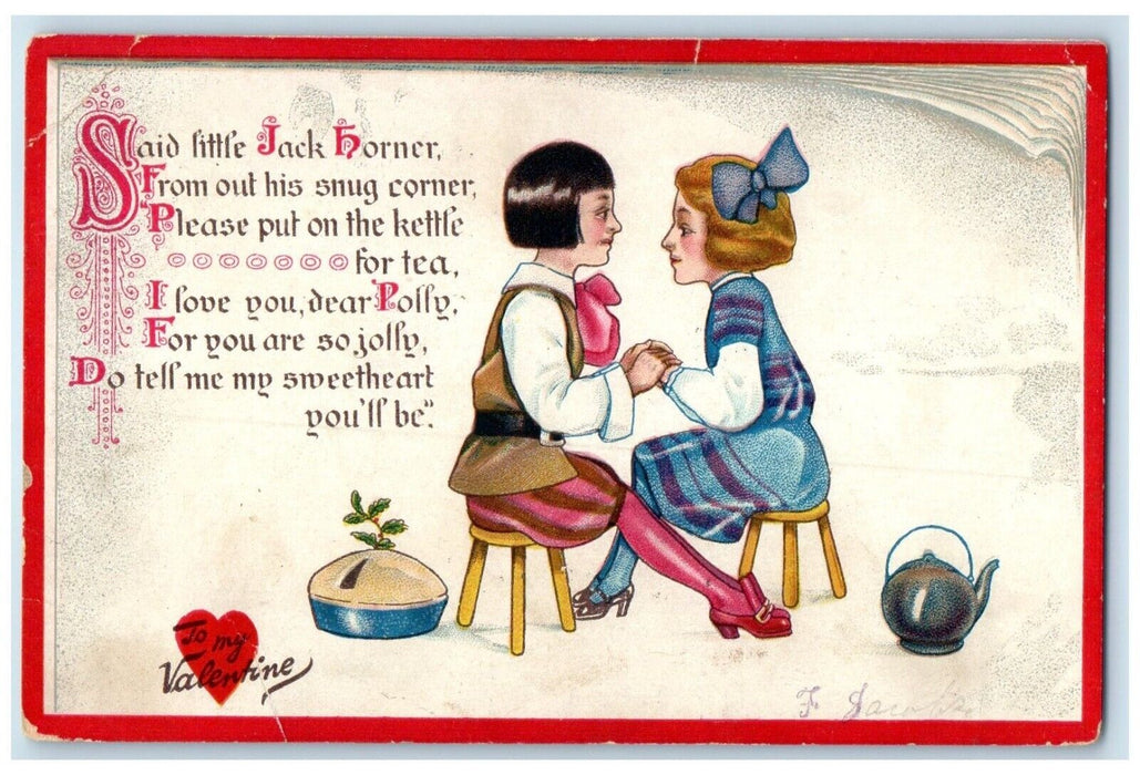 1911 Valentine Heart Girls Kettle For Tea Minneapolis Minnesota Tuck's Postcard