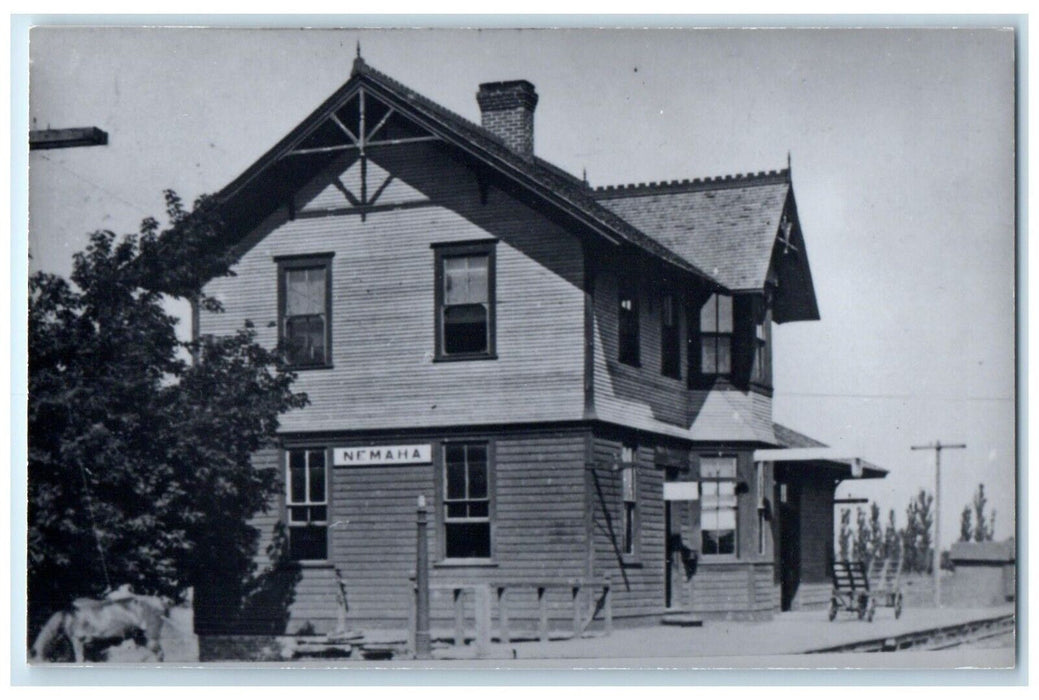 c1960's Nemaha Iowa IA Railroad Vintage Train Depot Station RPPC Photo Postcard