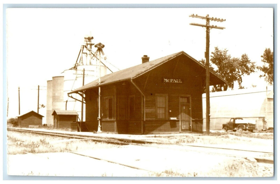 c1960 MC Paul Iowa IA Railroad Vintage Train Depot Station RPPC Photo Postcard