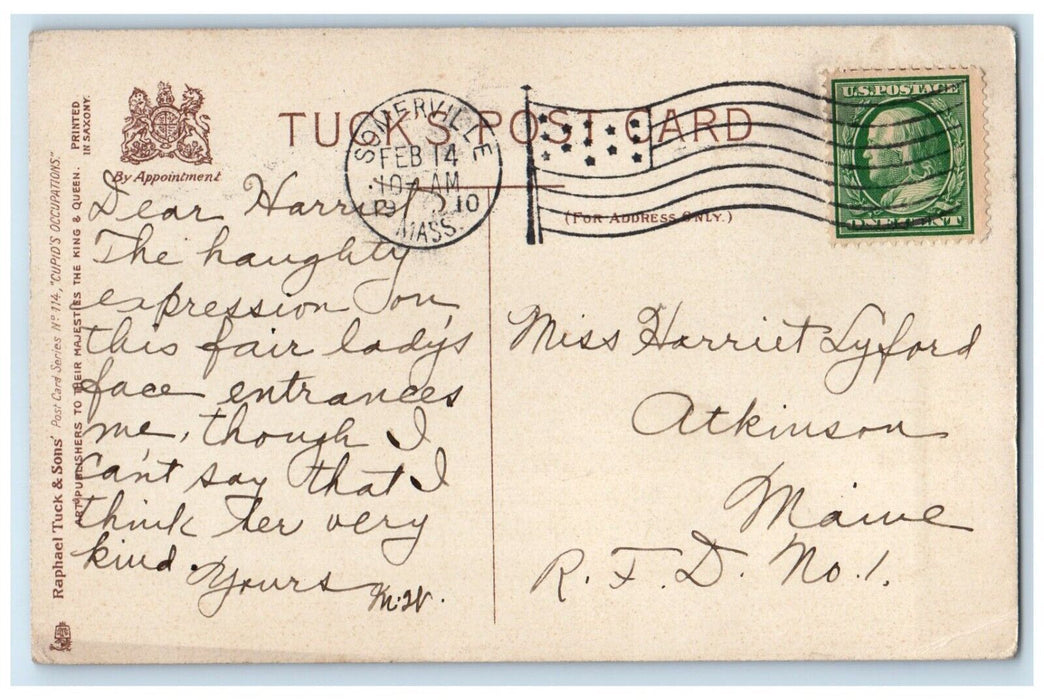 1910 Valentine Little Sweetheart Bare Butt Flowers Somerville MA Tuck's Postcard