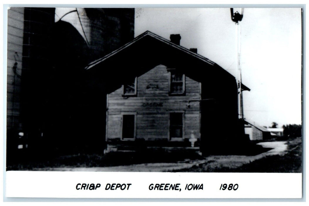 c1980's CRI&P Greene Iowa Road Railroad Train Depot Station RPPC Photo Postcard