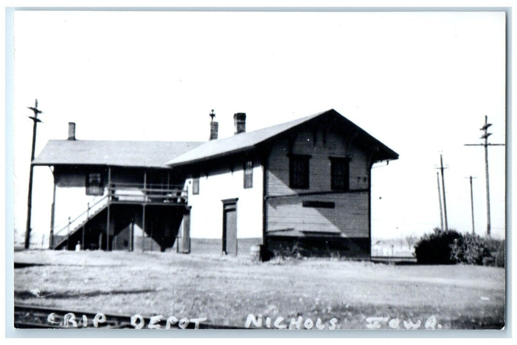 c1960's Crip Depot Nichols Iowa Railroad Train Depot Station RPPC Photo Postcard