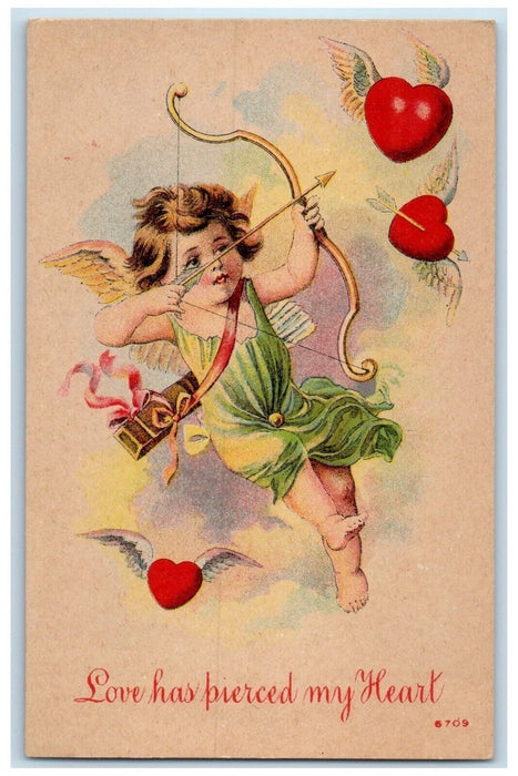 Valentine Cupid Angel Bow Arrow Hearts Love Has Pierced My Heart Postcard