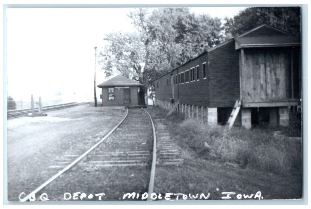 c1960 CBQ Depot Middletown Iowa Railroad Train Depot Station RPPC Photo Postcard