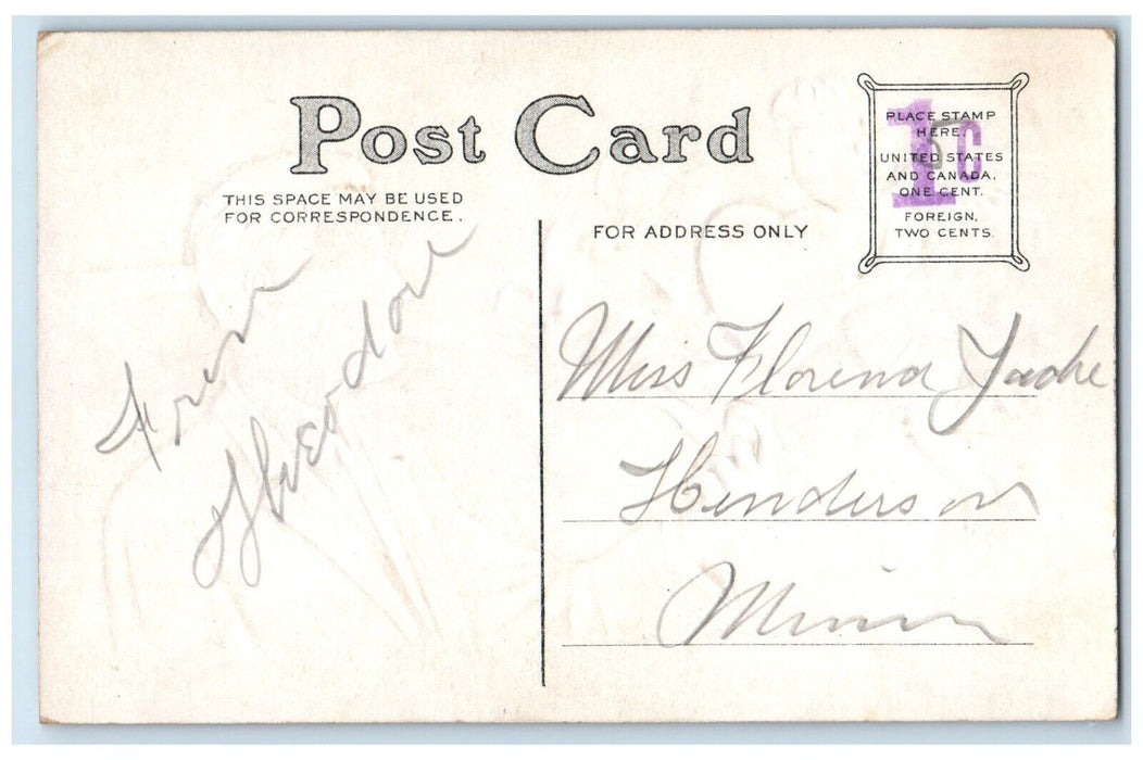 c1910's Valentine Heart Cupid Angel Man Pipe Dream Smoke Embossed Postcard