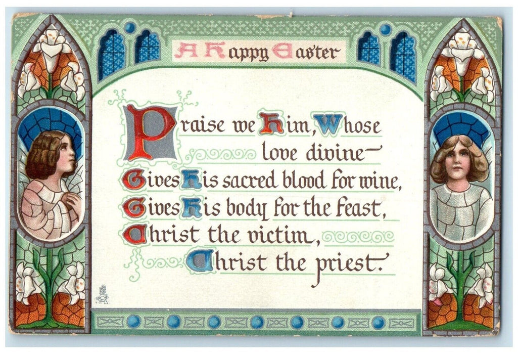 1912 Happy Easter Christ Th Priest Embossed Tuck's Creston Nebraska NE Postcard