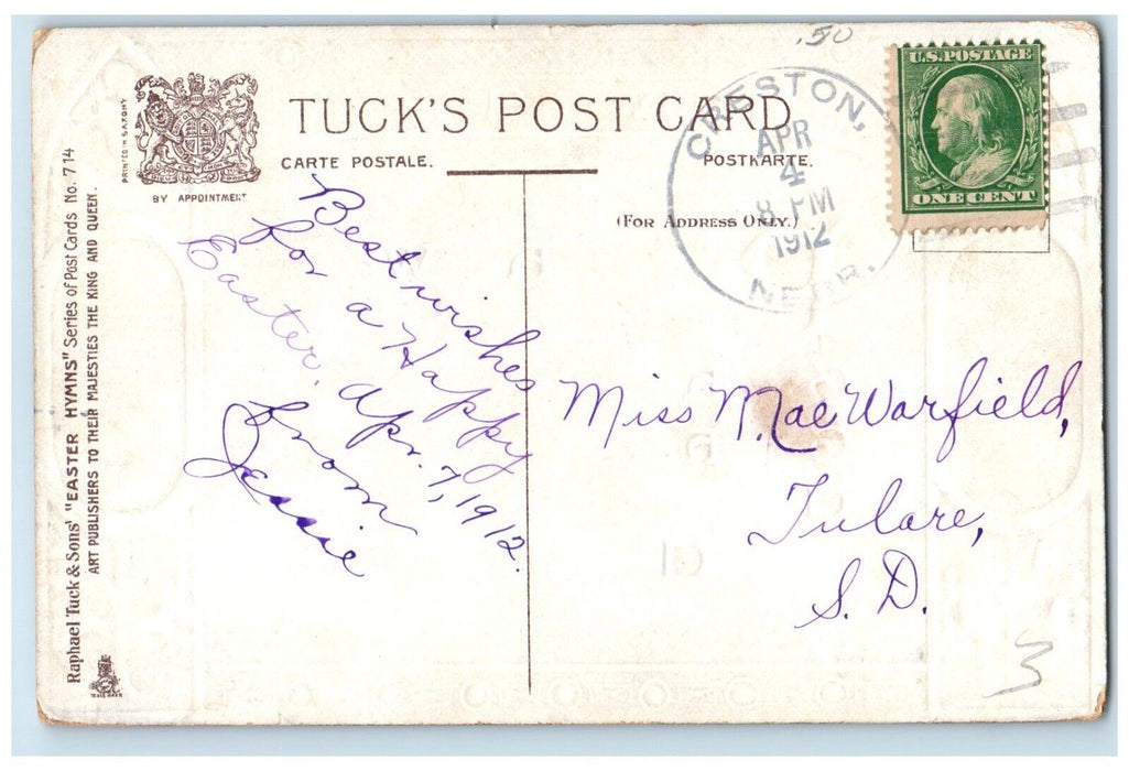 1912 Happy Easter Christ Th Priest Embossed Tuck's Creston Nebraska NE Postcard