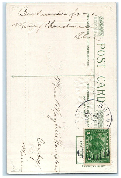 1914 Christmas Wishes Frank Vernon Holly Berries Winsch Back Embossed Postcard