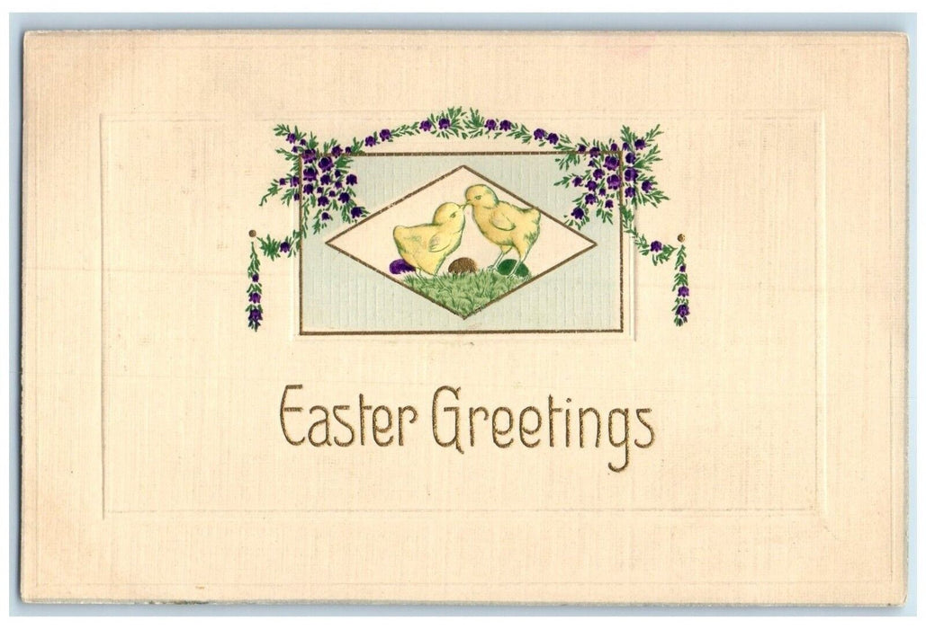 Easter Greetings Chicks Eggs Flowers Embossed Winona Lake Minnesota MN Postcard