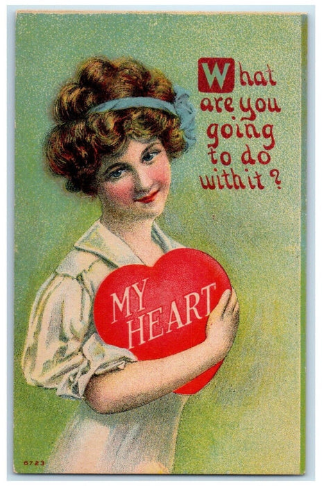 c1910's Valentine Heart Pretty Woman Curly Hair Holmen Wisconsin WI Postcard