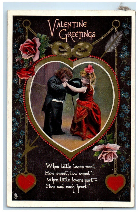 1912 Valentine Greetings Hearts Little Sweetheart Flowers Tuck's Posted Postcard