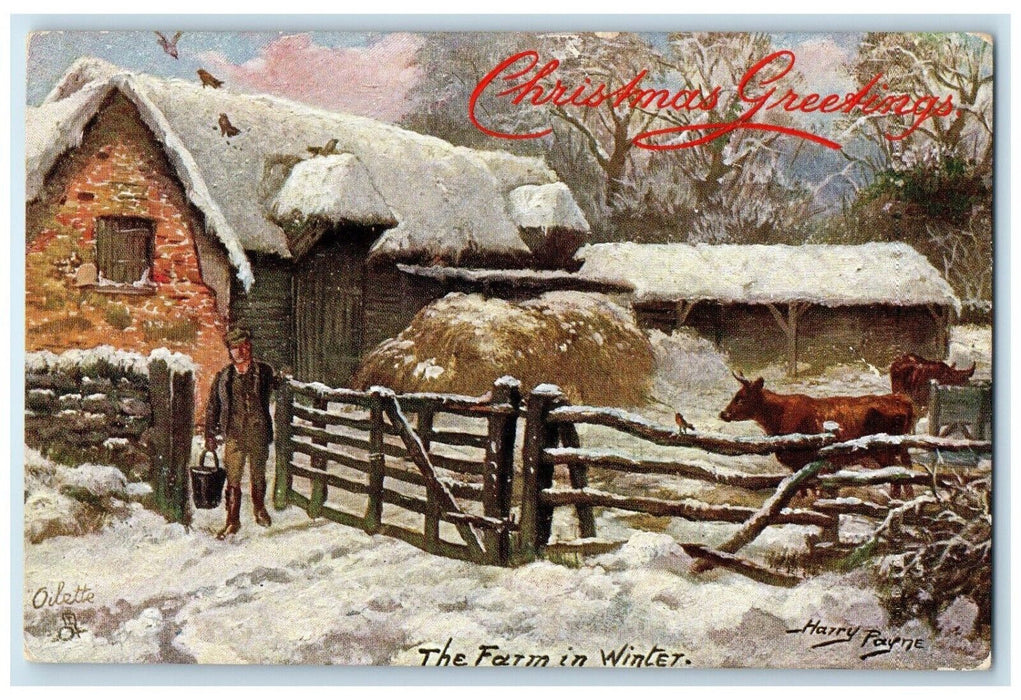 Christmas Greetings The Farm In Winter Harry Payne Oilette Tuck's Postcard