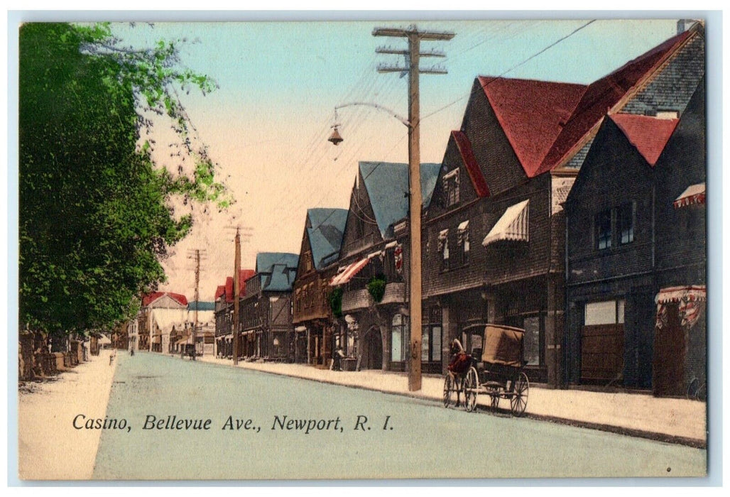 c1910 Casino Bellevue Ave Horse Carriage Buildings Newport Rhode Island Postcard