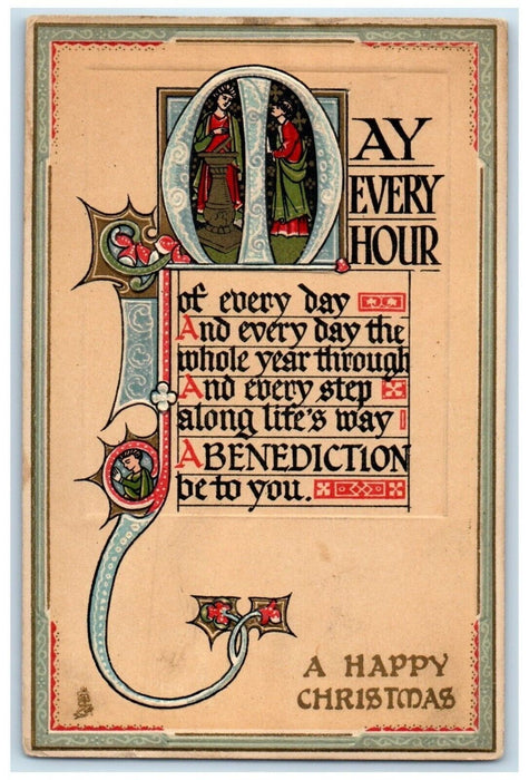c1910's Christmas Message Ay Every Hour Embossed Antique Tuck's Antique Postcard
