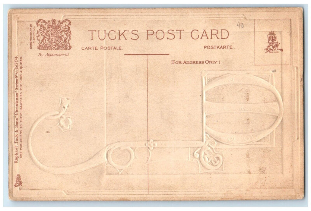 c1910's Christmas Message Ay Every Hour Embossed Antique Tuck's Antique Postcard