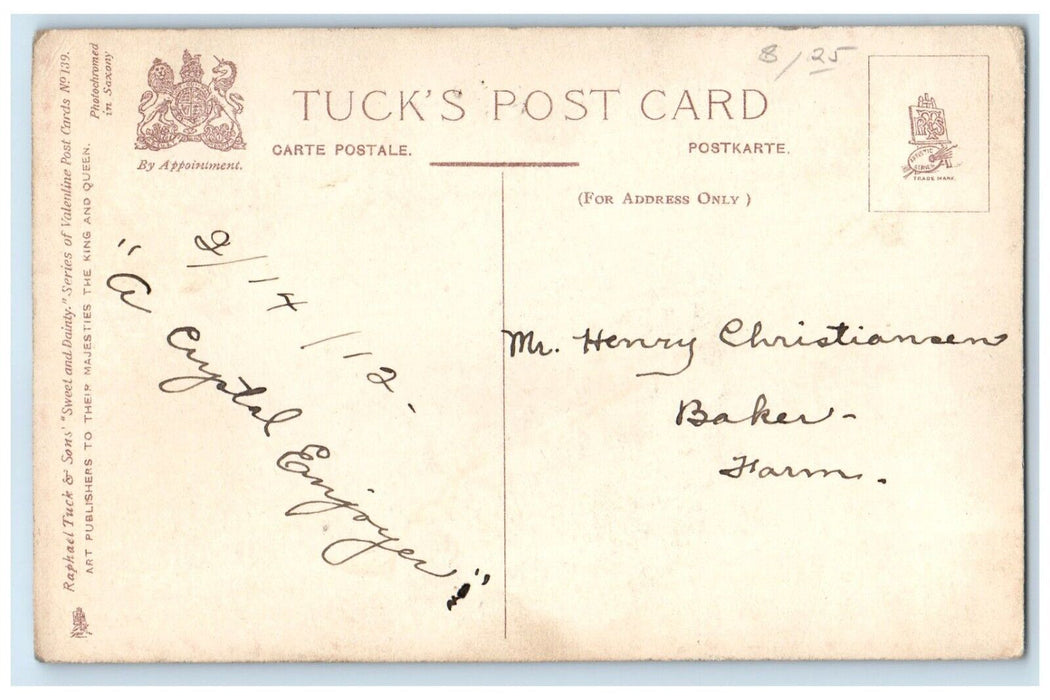 1912 Valentine Little Sweetheart With Flower Tuck's Posted Antique Postcard