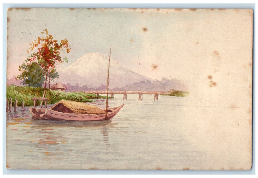 1906 Boat with Roof Scene Triumphant Military Review Yokohama Japan Postcard