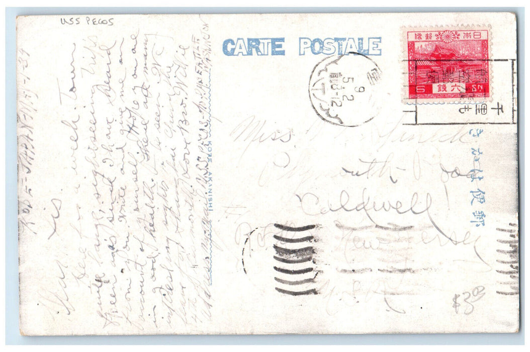 1934 Swarmed Ships in the Harbour Kobe Japan Vintage USS Pecos Postcard