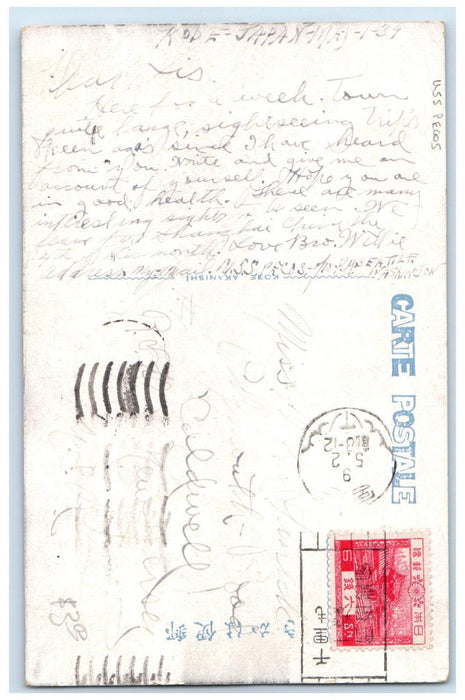 1934 Swarmed Ships in the Harbour Kobe Japan Vintage USS Pecos Postcard