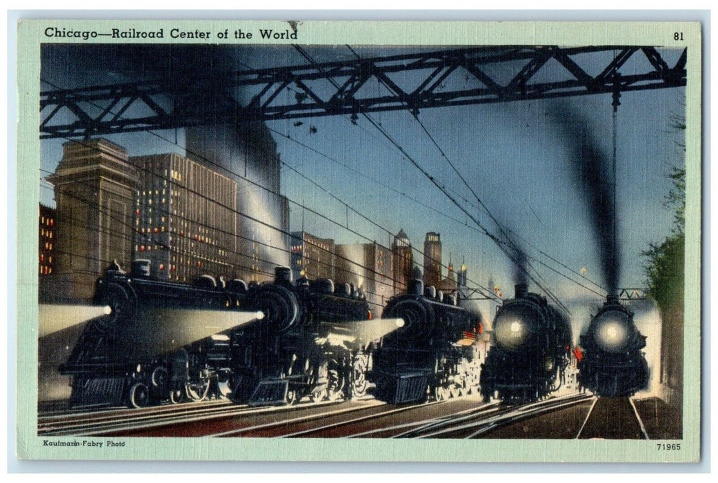 1943 Chicago Railroad Center Of The World Train Cedar Rapids Iowa IA Postcard
