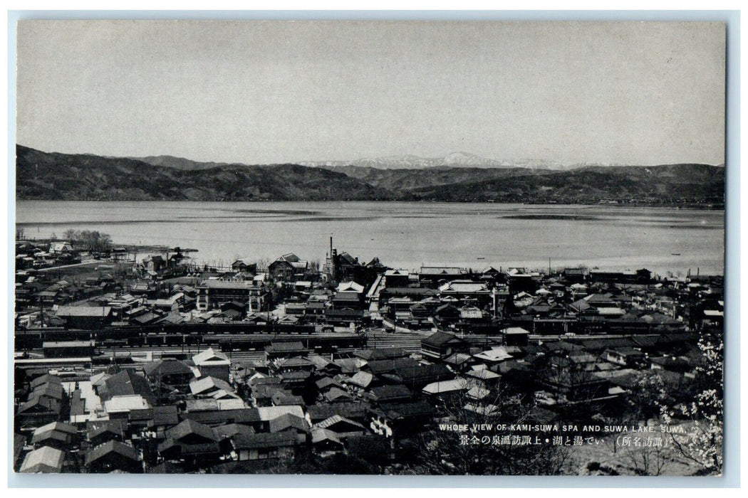 c1910 Whole View of Kami-Suwa Spa and Suwa Lake Suwa Nagano Japan Postcard