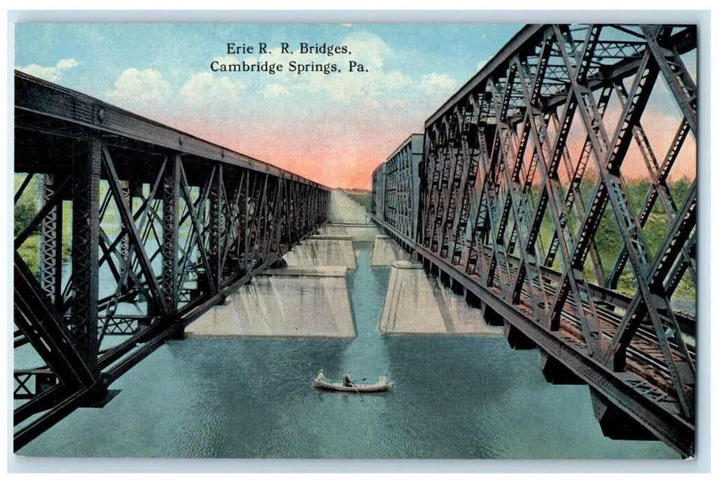 c1930's Erie RR Railroad Bridges Cambridge Springs Pennsylvania PA Postcard