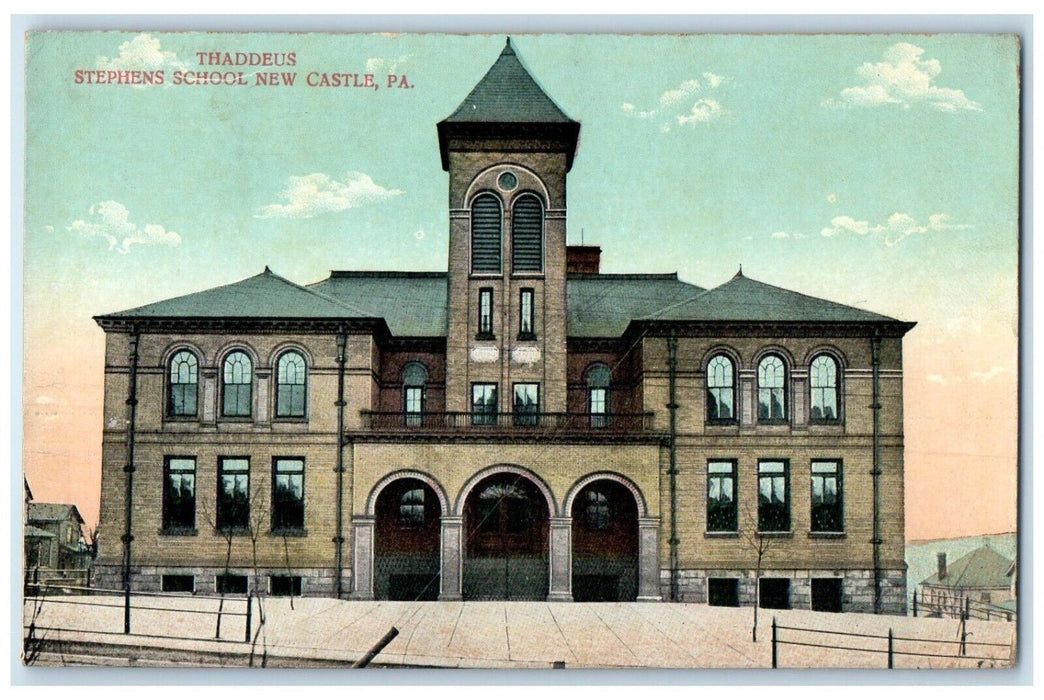 1909 Thaddeus Stephens School Building New Castle Pennsylvania PA Postcard
