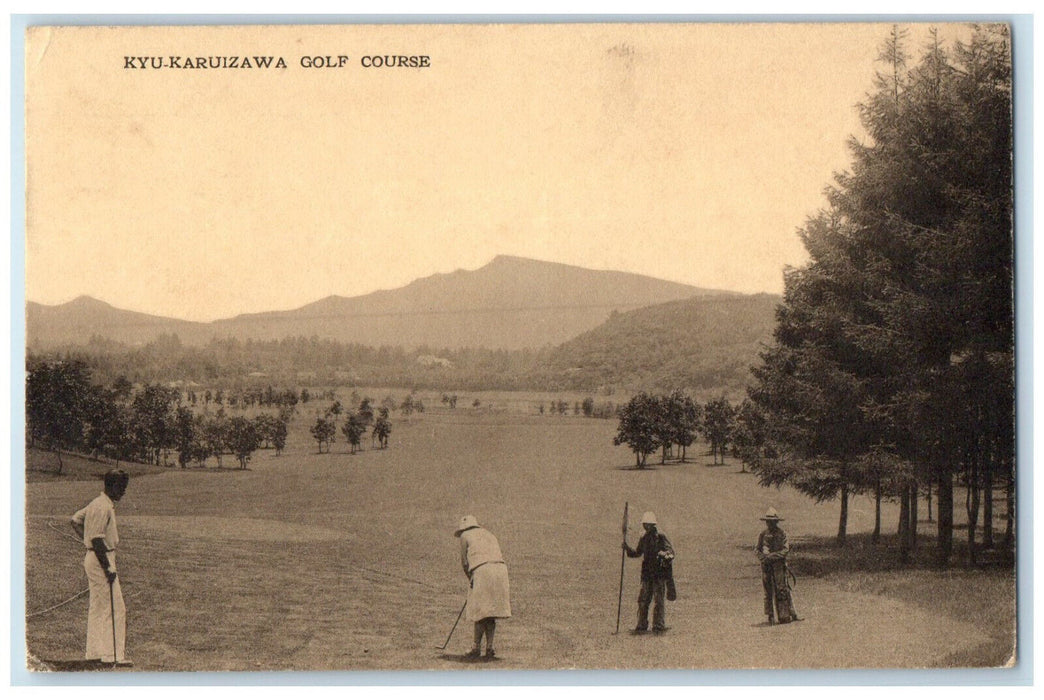 c1910 Kyu-Karuizawa Golf Course Hitting Ball Scene Nagano Japan Postcard