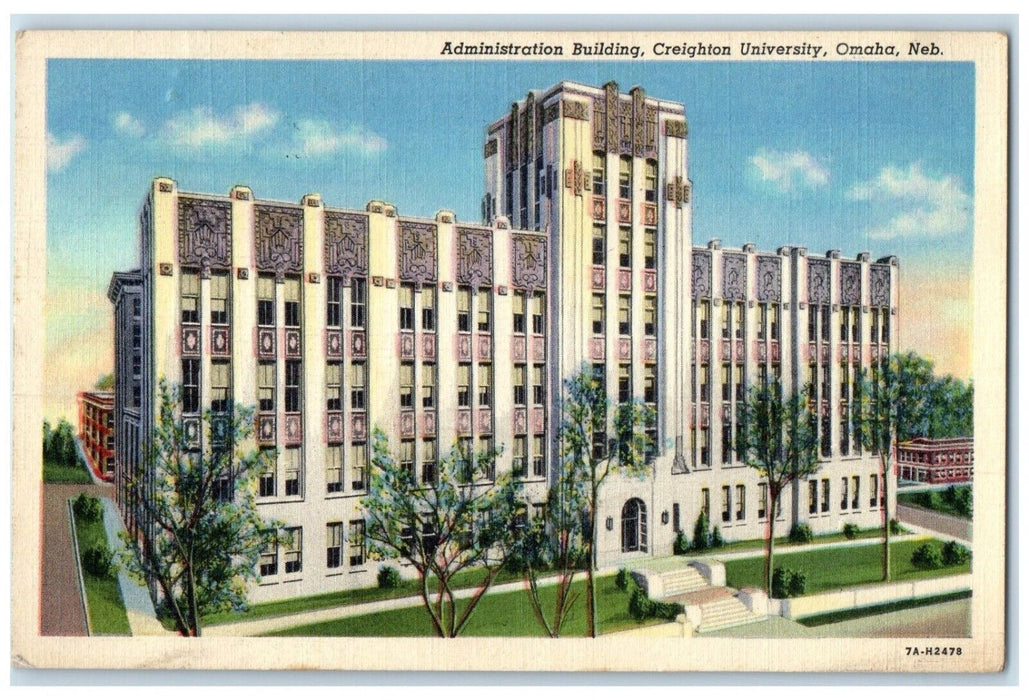 1947 Administration Building Creighton University Omaha Nebraska NE Postcard