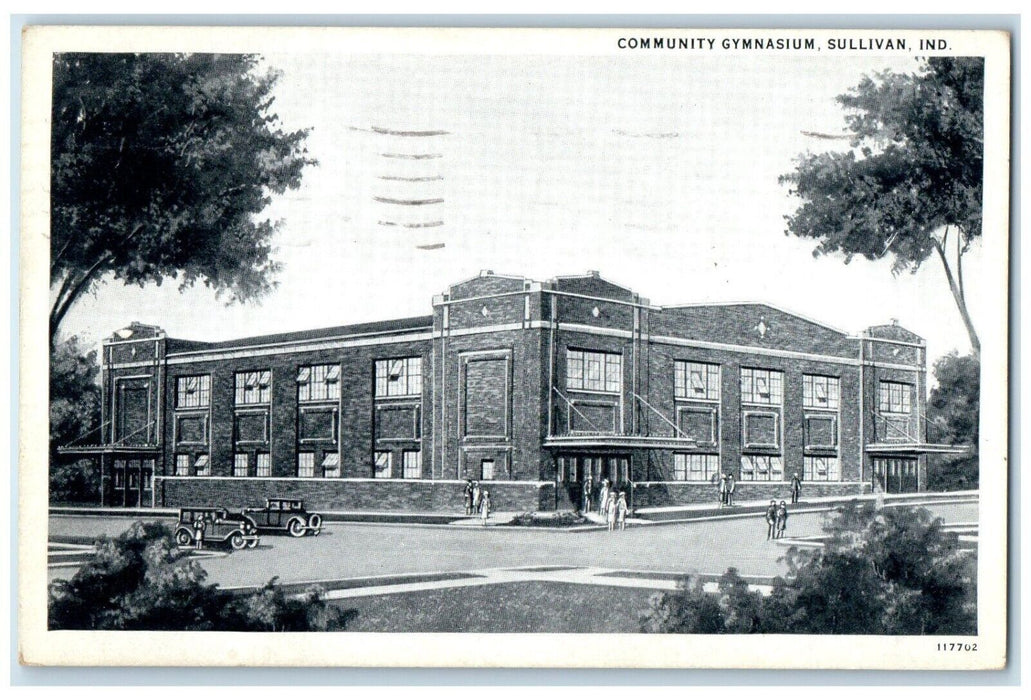 1936 Community Gymnasium Building Cars Sullivan Indiana IN Vintage Postcard