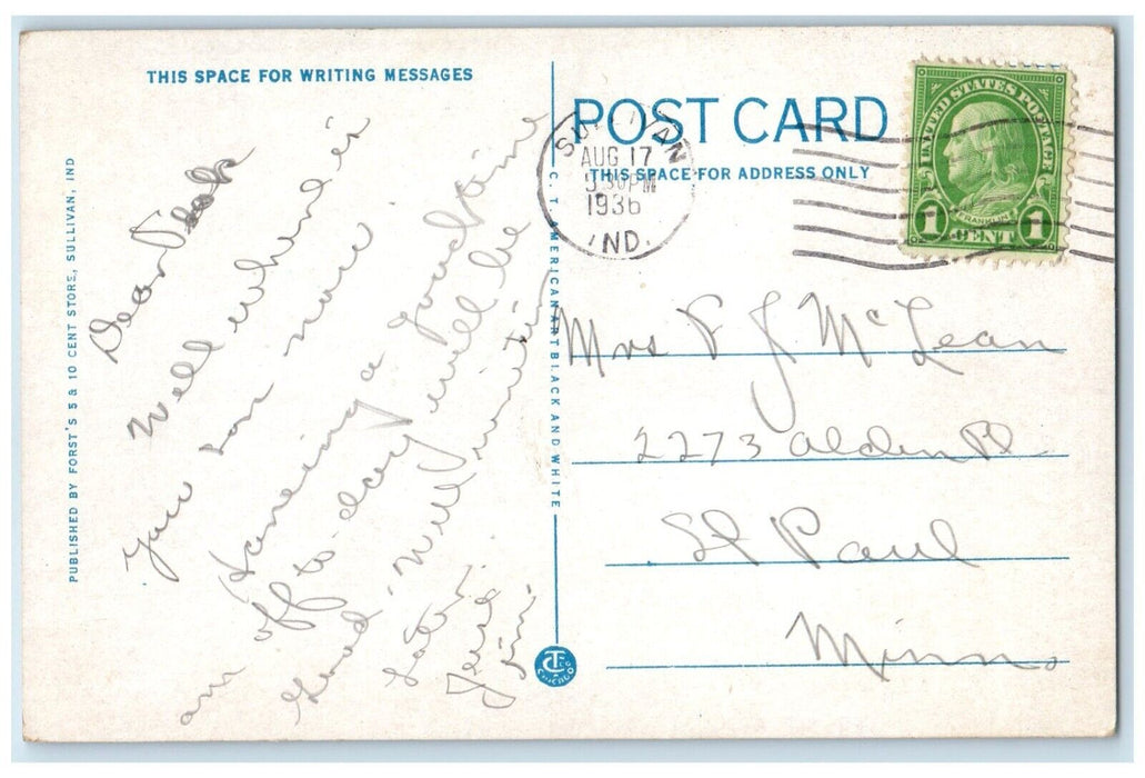 1936 Community Gymnasium Building Cars Sullivan Indiana IN Vintage Postcard