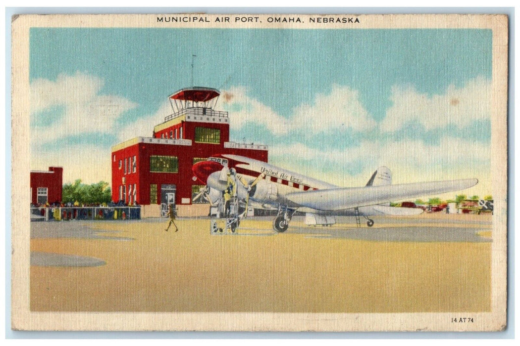 1947 Municipal Air Port United Air Lines Airplane Omaha Nebraska NE Postcard