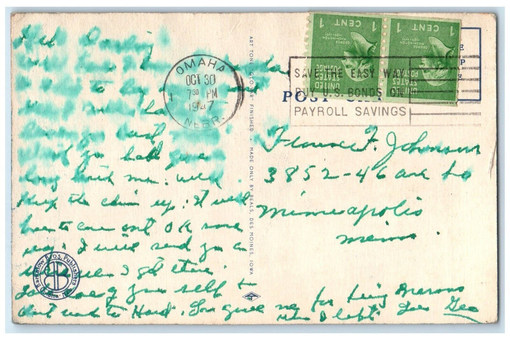 1947 Municipal Air Port United Air Lines Airplane Omaha Nebraska NE Postcard