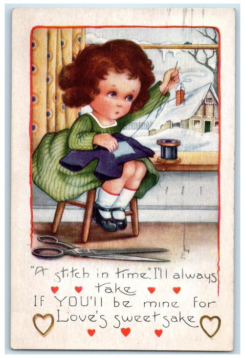 1920 Valentine Girl Stitching Pants Embossed Saint Paul Minnesota MN Postcard