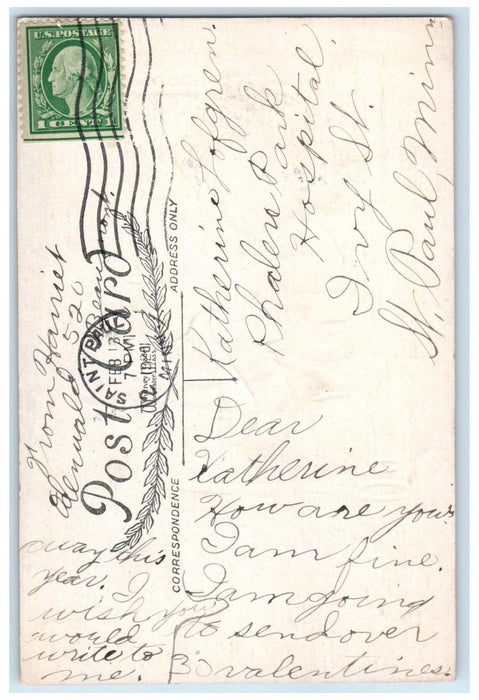1920 Valentine Girl Stitching Pants Embossed Saint Paul Minnesota MN Postcard