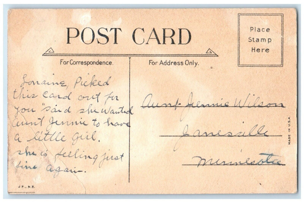 c1910's Valentine Greetings Heart Little Girl Glitter Jamesville MN Postcard