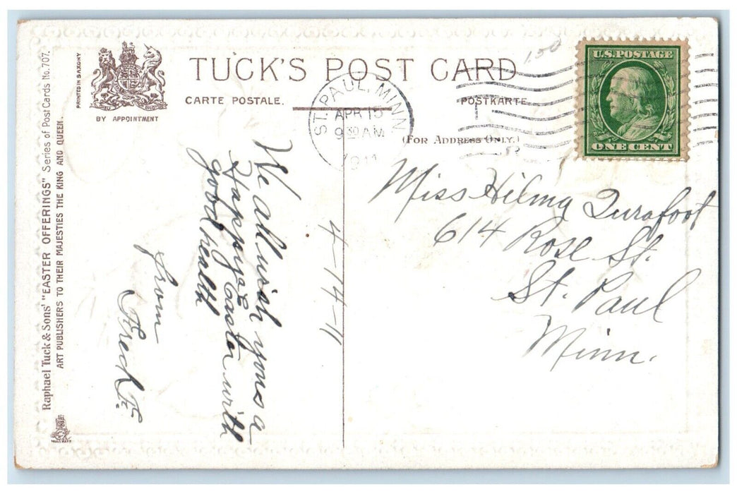 1911 Easter Happiness Chick Hatched Eggs Clover House Tucks St. Paul MN Postcard