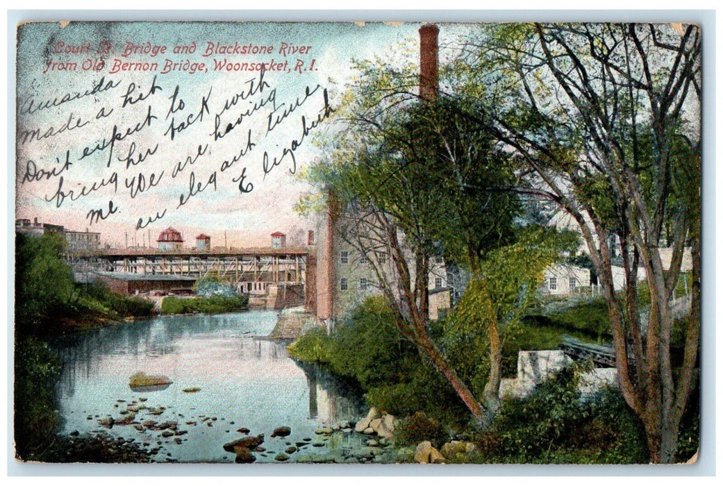 1906 Court Bridge Blackstone River Old Bernon Woonsocket Rhode Island Postcard