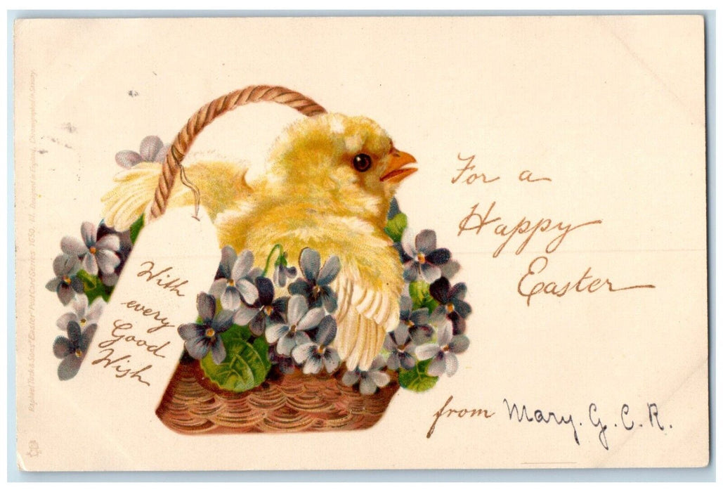 1908 Eater Chick And Flowers In Basket Winona Lake Indiana IN Tuck's Postcard