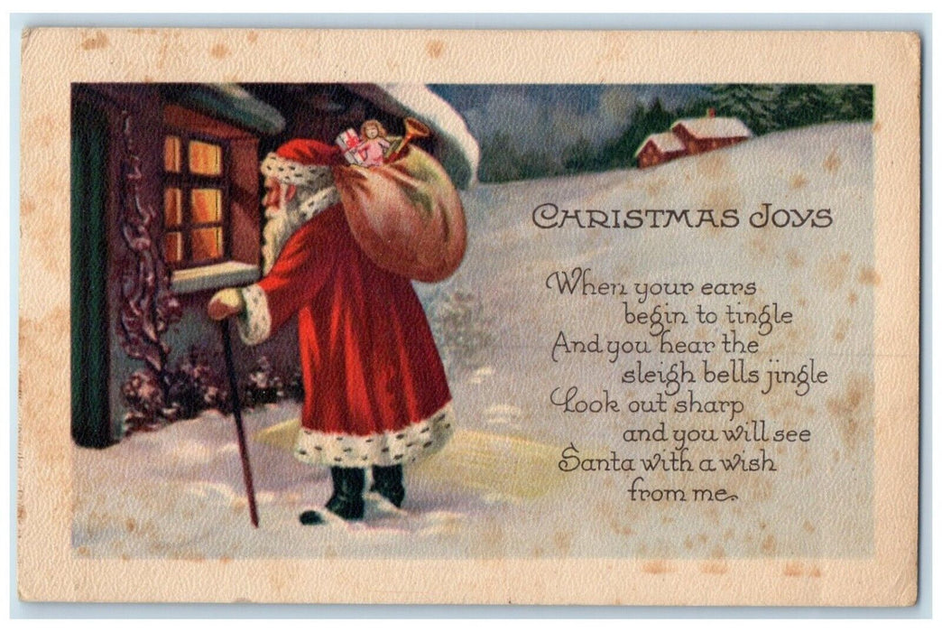1922 Christmas Santa Claus With Sack Of Toys Winter Rushford NY RPO Postcard