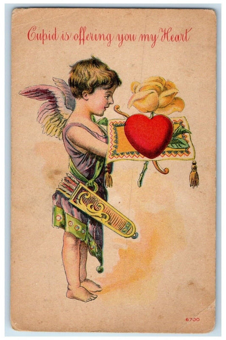 c1910's Valentine Heart Cupid Angel Flowers Forest Lake Minnesota MN Postcard