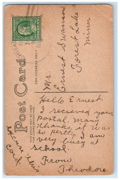 c1910's Valentine Heart Cupid Angel Flowers Forest Lake Minnesota MN Postcard