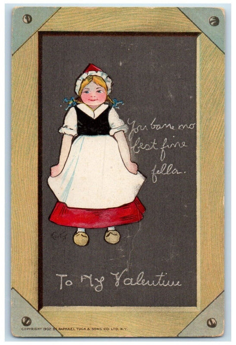 c1910's Valentine Dutch Girl ECurtis Tuck's Unposted Antique Postcard