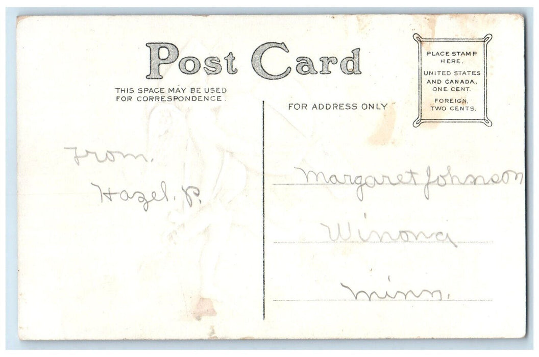 c1910's Valentine Cupid Angel Post Man Embossed Winona Minnesota MN Postcard