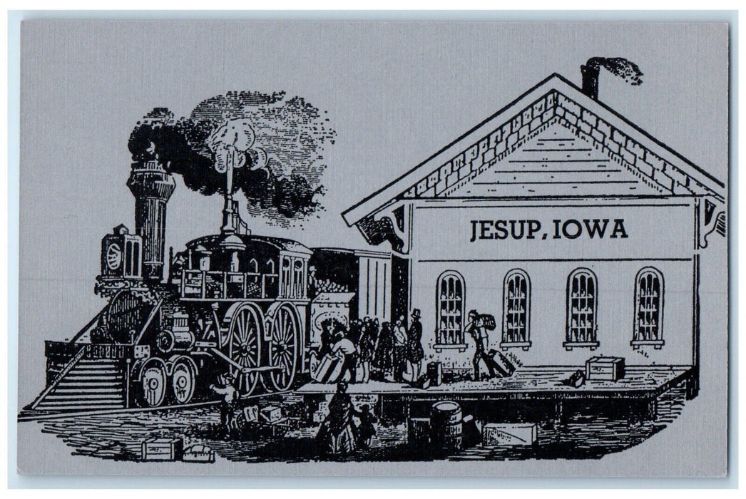 c1910 Locomotive Train Railroad Depot Rail Jesup Iowa Vintage Antique Postcard