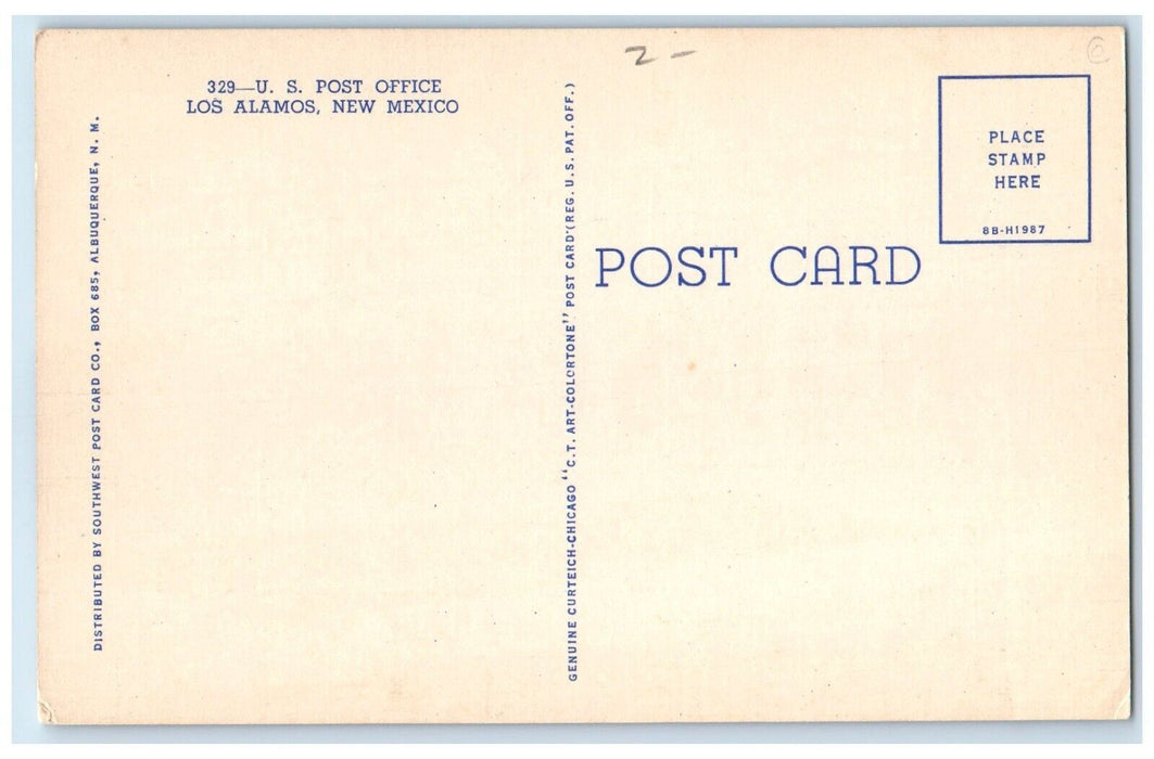 c1940 Exterior US Post Office Building Los Alamos New Mexico NM Vintage Postcard