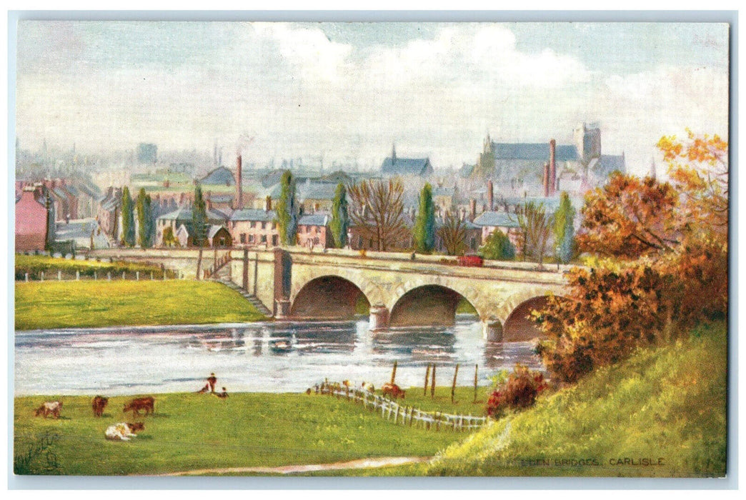 c1910 Eden Bridges Over River Carlisle Cumbria England Oilette Tuck Art Postcard